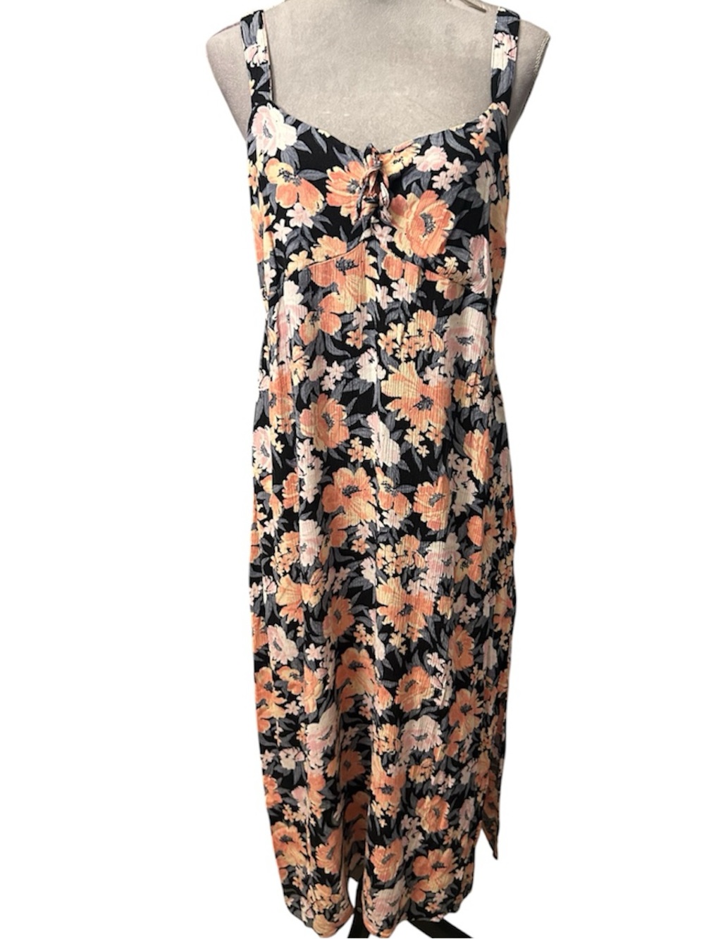 Knox Rose Black Midi Dress with Peach Floral Print